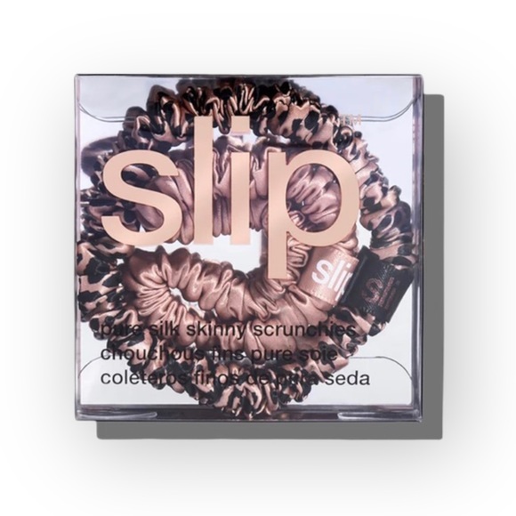 new Slip 𖦹 Bombshell Skinny Silk 2 Scrunchie Set 𖦹 Rose Gold Leopard 𖦹 Gift - Picture 13 of 16